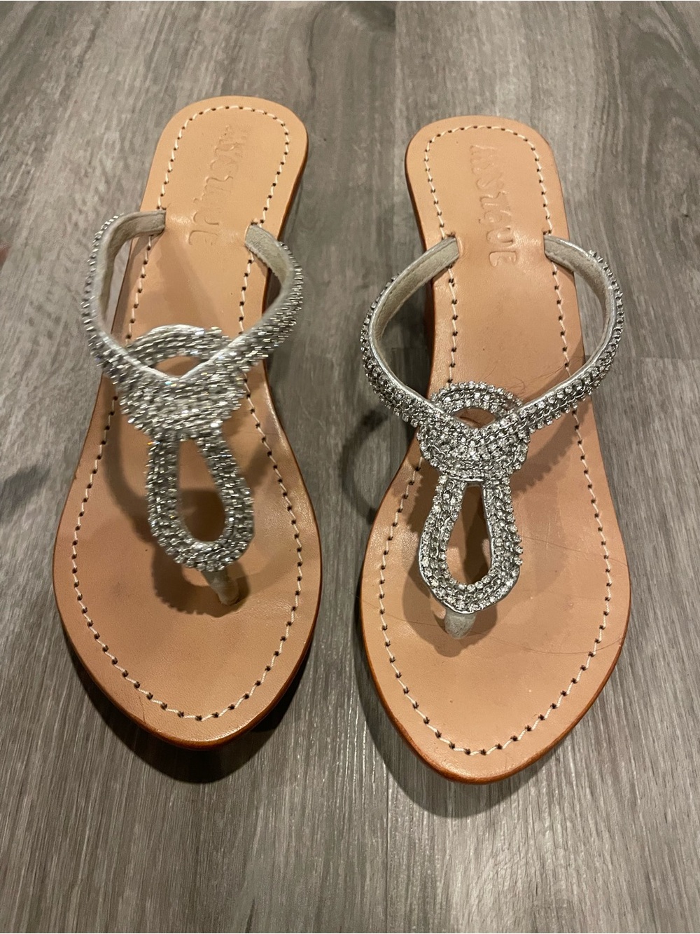 Mystique Boutique Silver Jeweled Thong Sandals-luxury brand